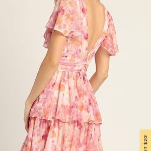 Lulus Sunny Evenings Pink Multi Lurex Flutter Sleeve Mini Dress